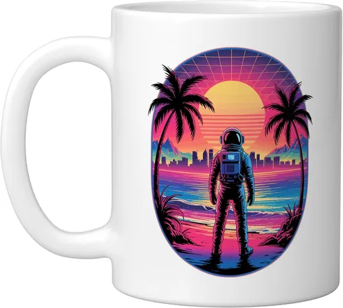 Vista 15 de Vaporwave Synthwave Astronaut Spaceman Science Space Ceramic Mug, Black/White, 11oz