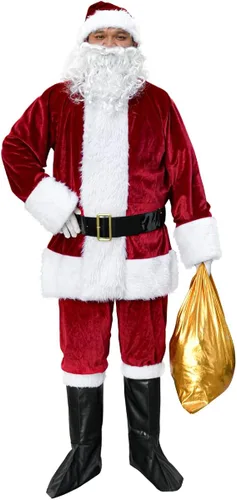 Vista 2 de Traje de Papá Noel de Navidad, disfraz de Papá Noel para hombres adultos, ropa clásica de franela de Navidad, traje de disfraces de Papá Noel