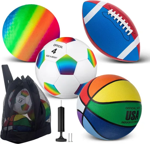 Vista 12 de Deekin Juego de 4 pelotas deportivas para niños y adolescentes, incluye tamaño oficial de baloncesto, fútbol, fútbol, patio de recreo, pelota