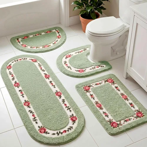 Vista 9 de Timgle Juego de 4 alfombras de baño con diseño de coqueta de rosas y flores, antideslizantes, absorbentes, lavables, tapete de baño floral