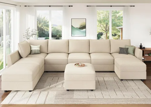 Vista 49 de HONBAY Sofá seccional modular con almacenamiento en forma de L sofá seccional, sofás convertibles para sala de estar - verde