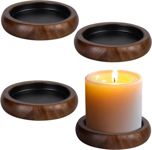 Vista 9 de Juego de 2 portavelas para velas de pilar, plato de vela de madera de granja, soporte de vela de madera rústica, bandeja de velas decorativa