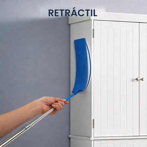 Vista 3 de Limpiador de polvo retráctil con poste de extensión y 3 paños de microfibra Azul