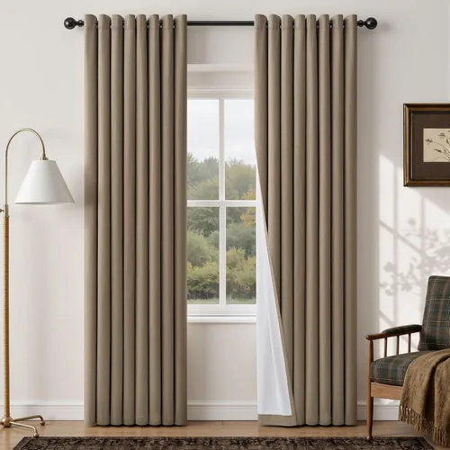 Vista 48 de Cortinas de 100 pulgadas extra anchas 100% opacas marfil con ojales, lino Natural