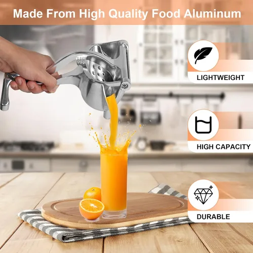 Vista 6 de Exprimidor de limón grande, exprimidor manual de frutas de aleación de aluminio, exprimidor de cítricos resistente para limones, naranjas, granadas