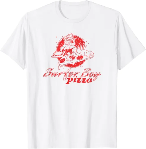 Vista 2 de Stranger Things Camiseta con texto en inglés 4 Surfer Boy Pizza Employe, Blanco