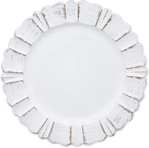 Vista 14 de Platos Base Blancos Antiguos de 13", Plato Base Redondo para Platos de Cena, Platos Base Estilo Granja, Platos Base Rústicos para Fiestas, Cenas