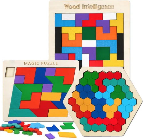 Vista 11 de Paquete de 2 rompecabezas de madera para cerebro Montessori Bloques Tangram