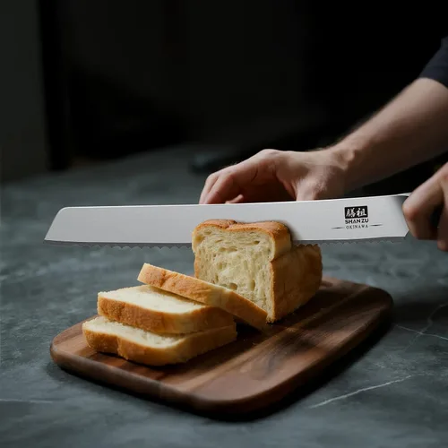 Vista 7 de Cuchillo de pan SHAN ZU de 10 pulgadas, cuchillo de corte de masa ácida ultra afilado, cuchillo de pastel de acero inoxidable de alto carbono