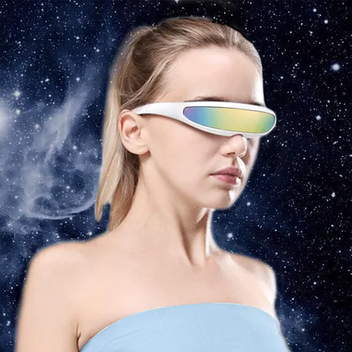 Vista 4 de SHEEN KELLY Futuristic Narrow Cyclops Mirrored Sunglasses For Men Women Cosplay Adult Rave Party Glasses Wrap
