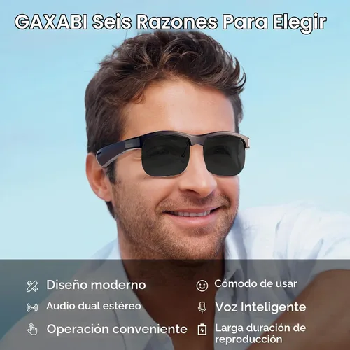 Vista 2 de Lentes inteligentes, lentes de sol polarizados con Bluetooth, micrófono y altavoces integrados, asistente de voz, protección UV, gafas Bluetooth