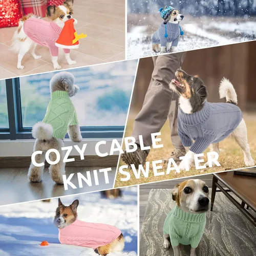 Vista 47 de Queenmore - Suéter de punto trenzado con cuello alto para perros pequeños, para climas fríos, para chihuahua, bulldog, teckel, carlino y yorkie, XS