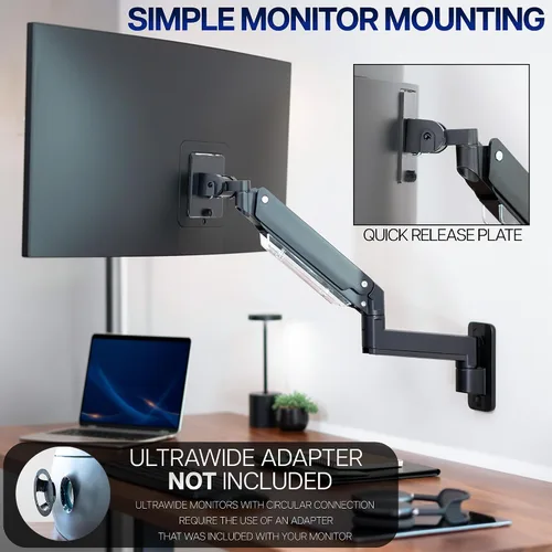 Vista 6 de VIVO Brazo de Monitor de Aluminio Premium de Servicio Pesado para Pantallas Ultraanchas de hasta 49 pulgadas y 44 libras, Montaje de Pared Negro