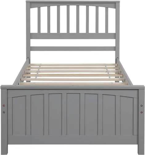 Vista 3 de MERITLINE Cama de plataforma de tamaño individual, marco de cama individual de madera, gris