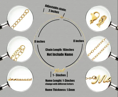 Vista 4 de Aoloshow Collar con nombre personalizado con cualquier nombre, joyería para mujer, regalo de dama de honor para nueva mamá, Metal, no aplica