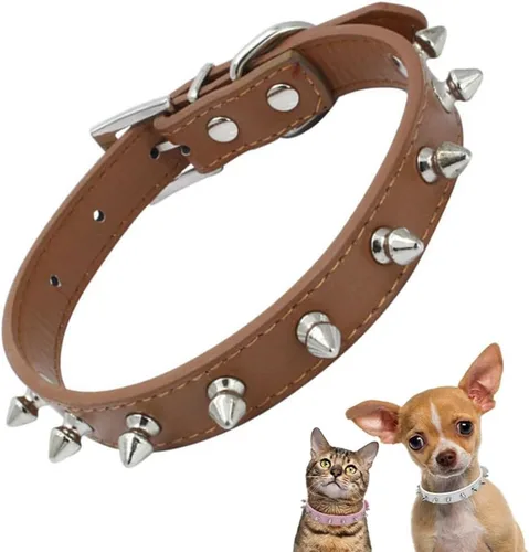 Vista 10 de Collares con púas para perros pequeños, collar de gato con punta de remache, collar de piel sintética con tachuelas, collar para cachorros