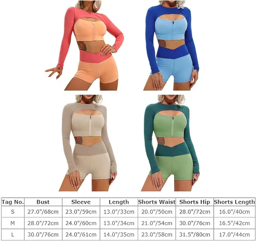 Vista 7 de Conjuntos de entrenamiento para mujer 2 piezas brasier deportivo recortado en capas y cintura en V pantalones cortos para correr gimnasio yoga ropa
