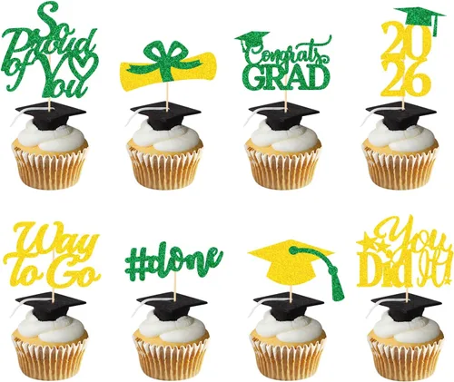 Vista 10 de Decoraciones de graduación 2026 azul, adornos para cupcakes de graduación 2026 azul y negro, suministros de decoración para cupcakes clase de 2026
