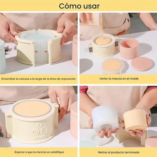 Vista 6 de BOOWAN Nicole Molde de silicona para velas de estilo simple, molde para tarro de vela para cemento de hormigón Jesmonite, bricolaje hecho a mano