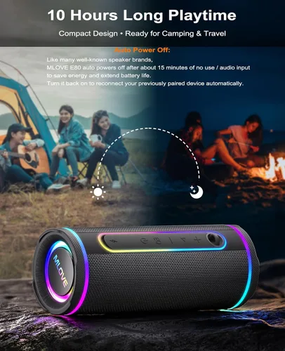Vista 7 de MLOVE Altavoces E80 Bluetooth inalámbricos, altavoz Bluetooth portátil con entrada auxiliar, ranura para tarjeta micro SD, Bass Up, TWS, luces RGB