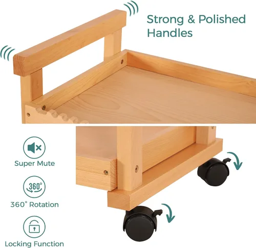 Vista 4 de VISWIN Organizador de carrito de arte, organizador de almacenamiento de suministros de arte de madera de haya maciza con ruedas giratorias, carrito