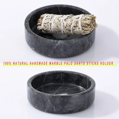 Vista 5 de Soporte Palo Santo, quemador de incienso de mármol natural para palitos de Palo Santo, hecho a mano, madera de palo de incienso (negro natural)