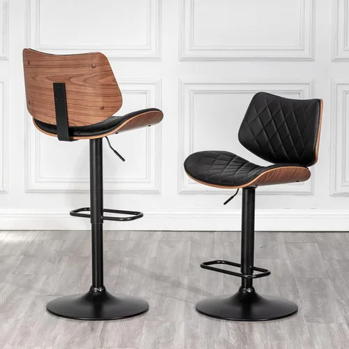 Vista 18 de LUNLING Taburetes de bar giratorios con respaldo y reposapiés, taburetes de mostrador modernos ajustables de mediados de siglo, sillas de bar Beige