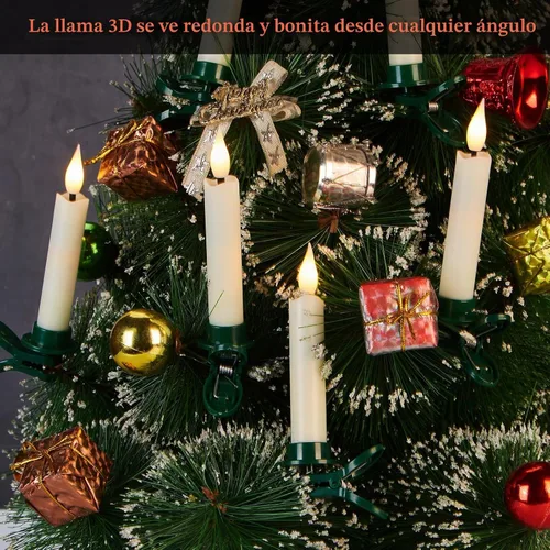 Vista 8 de IMAGE Juego de 12 velas LED cónicas sin llama, velas de marfil con mecha 3D con diseño de árbol de Navidad con clip, control remoto de 10 teclas