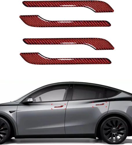 Vista 8 de Cubierta de Manija de Puerta, Juego de Protector de Borde de Manija de Puerta de Fibra de Carbono Mate Real Compatible con Tesla Model Y Model 3