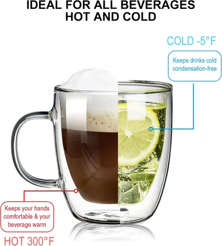 Vista 3 de Tazas de té de cristal de borosilicato de doble pared resistente al calor