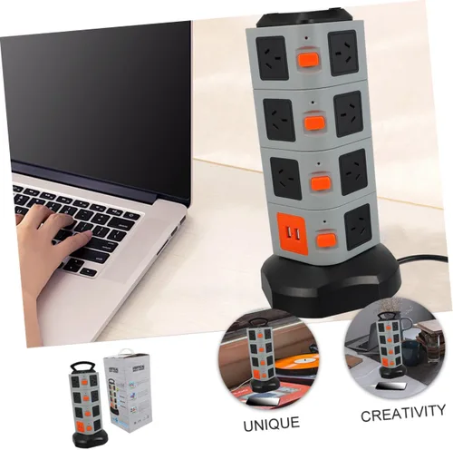 Vista 7 de Enchufe de alimentación con puertos de carga USB, protector de sobretensiones, placa de alimentación para el hogar y la oficina, extensión de carga