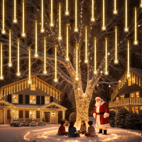 Vista 11 de PEMOTech Luces de lluvia de meteoritos para exteriores, 38.5 pies, 15 tubos de 11.8 pulgadas, 540 luces LED de Navidad al aire libre, luz