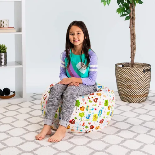 Vista 4 de Posh Creations Funda de puf para niños con almacenamiento para animales de peluche - Organizador de juguetes para niños, Mediano 68.58 cm - Lona