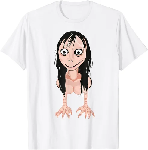 Vista 4 de Momo T Shirt - Camiseta de cara espeluznante - Camiseta de Halloween Momo, Negro, S