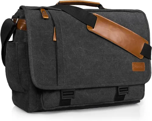 Vista 13 de ESTARER Bolsa de mensajero para laptop de 13 a 14 pulgadas, resistente al agua, bolsa de hombro de lona para universidad de negocios, gris