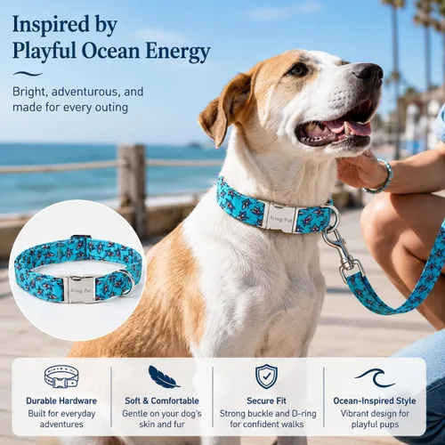 Vista 315 de Aring Pet Collar de algodón, ligero y ajustable, con hebilla de liberación rápida, para perros pequeños, medianos y grandes, para cachorros, S, Hoja