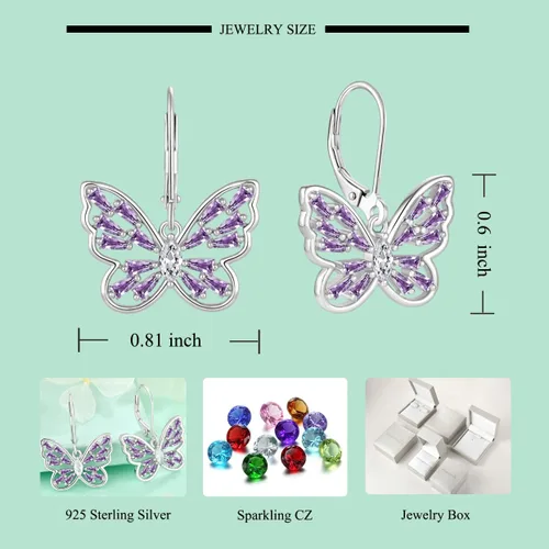 Vista 7 de STARCHENIE Juego de joyas de plata de ley 925 con diseño de mariposa y amatista para mujer