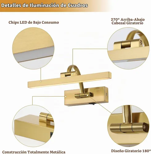 Vista 4 de DESOOP Luces de imagen para pared, funciona con pilas, iluminación artística de latón inalámbrica para pinturas, luces recargables de galería