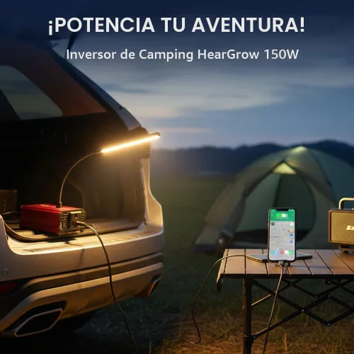 Vista 5 de Inversor de corriente de coche rojo de 150W, convertidor de 12V DC a 110V AC, adaptador de enchufe de vehículo con cargador de coche USB dual