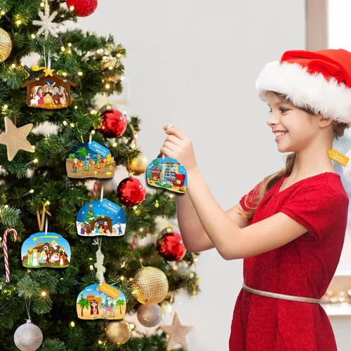 Vista 5 de Paquete de 36 kits de manualidades navideñas para hacer un pesebre navideño cristiano. Adornos colgantes de escena del pesebre. Kits de manualidades