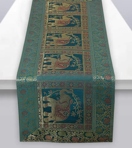 Vista 5 de Camino de mesa tradicional de seda rectangular decorativo, mantel de seda para centro de mesa con diseño floral ético, alfombrilla para mesa 152,4 x
