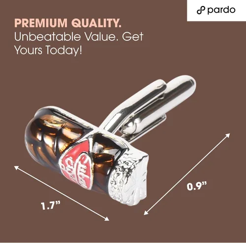Vista 2 de Pardo Cigar Gemelos de metal marrón para hombres, perfectos para atuendo formal o de negocios, grandes regalos para padrino, novio, padre, jefe