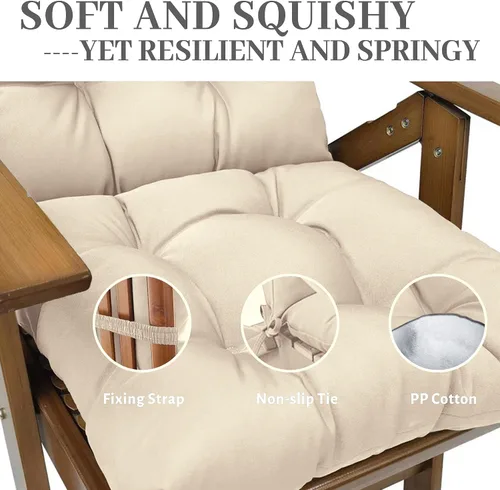 Vista 3 de Adirondack & - Cojín para silla mecedora, respaldo alto, acolchado para patio con lazos, resistente a la decoloración y protección UV, cojín