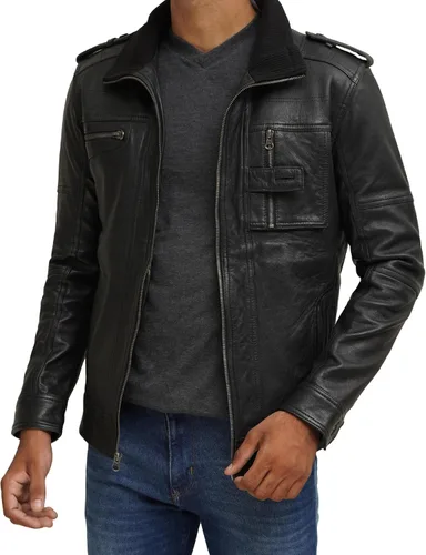 Vista 21 de Blingsoul Real Lambskin Leather Jacket Men - Chaquetas de cuero para Hombres