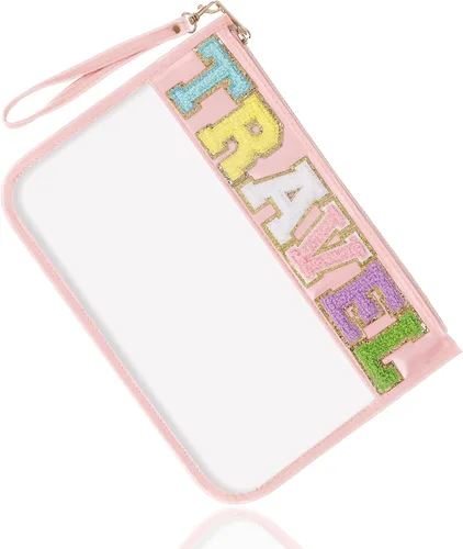 Vista 14 de Regalos de Apreciación para Profesores TEACH Bolso de Maquillaje de Chenilla con Letras, Bolso Transparente de PVC con Monograma y Cremallera