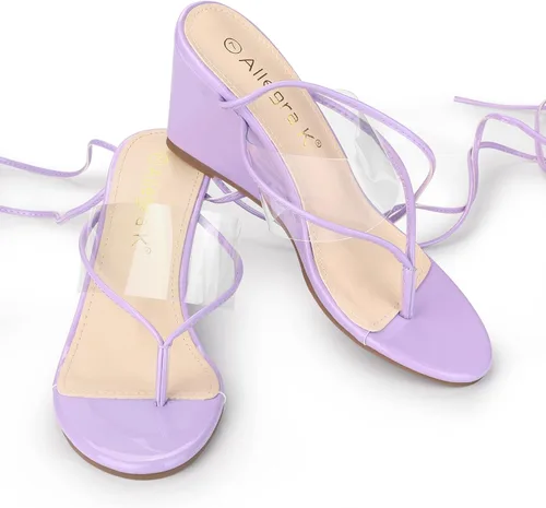 Vista 4 de Allegra K Sandalias de cuña con correa transparente con cordones para mujer