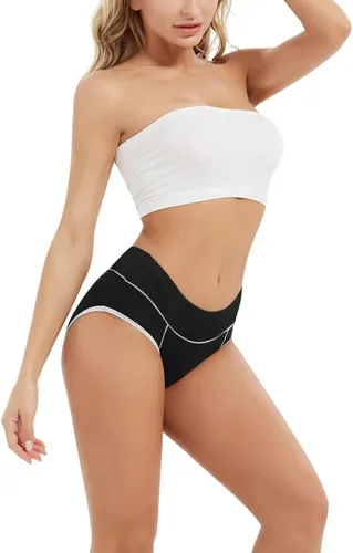 Vista 4 de Ropa interior sin costuras para mujer, 5 piezas, cintura media, de algodón, suave, cómoda, cobertura completa, bragas de algodón, #2-Negro