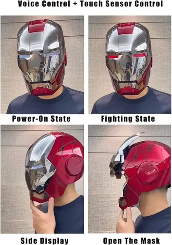 Vista 7 de GWAGUK MK5 - Casco eléctrico de Iron Man, 1 1, casco de control de voz en inglés, accesorios de Halloween y cosplay, metal cepillado, panel