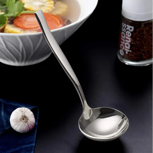 Vista 6 de Vababa Cuchara de sopa de salsa de acero inoxidable de 4 piezas, juego de cucharón de sopa pequeño