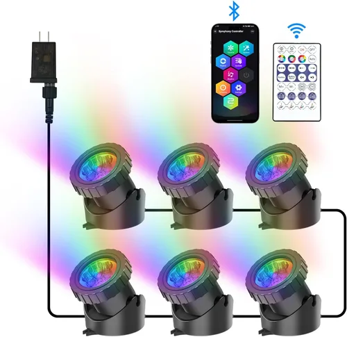 Vista 11 de RGB - Luces sumergibles para estanques bajo el agua, luces de fuente LED súper brillantes, focos de paisaje de colores, control por aplicación